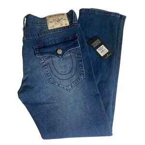 True Religion Rocco Jeans Mens Size 33 Medium Wash Relaxed Skinny Single Flap